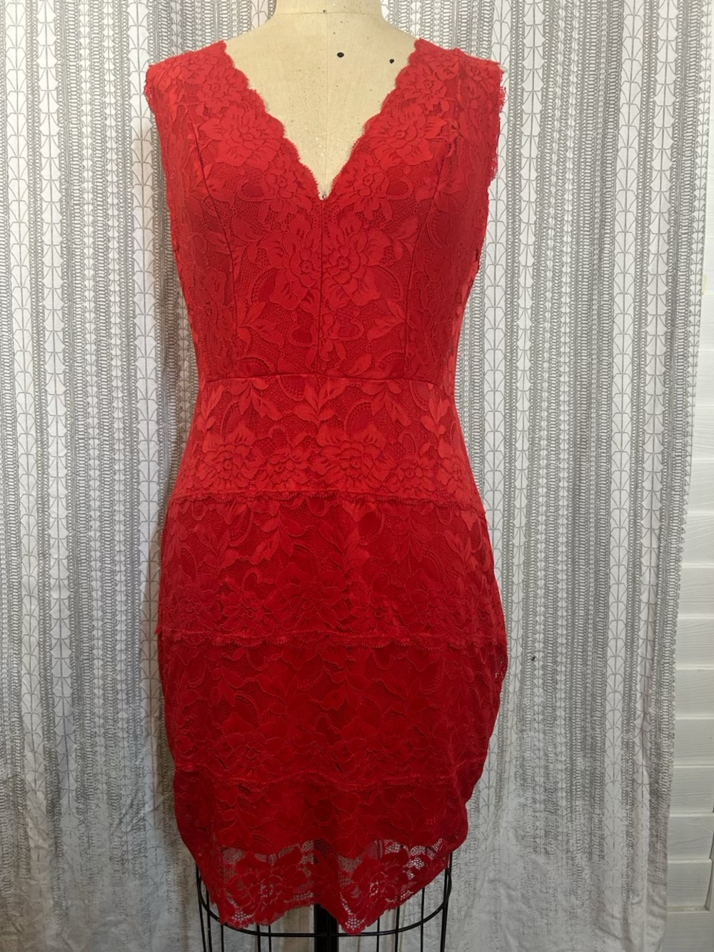 Guess Red Lace V-Neck Mini Dress
